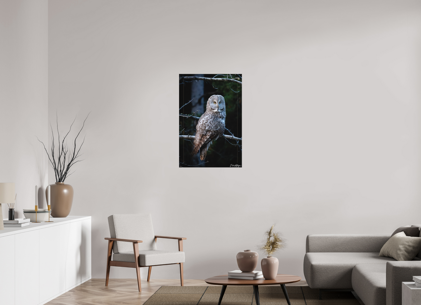 24 x 36″, Canvas "Keeper of the Dawn" - Great Grey Owl