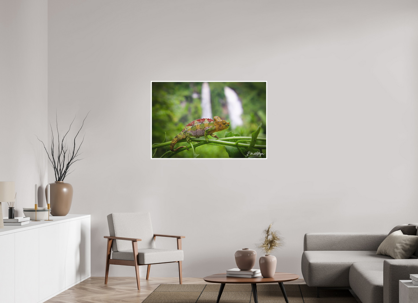 45 x 30″, Fine art print "Guardian of the Falls" - Chameleon in the Rainforest