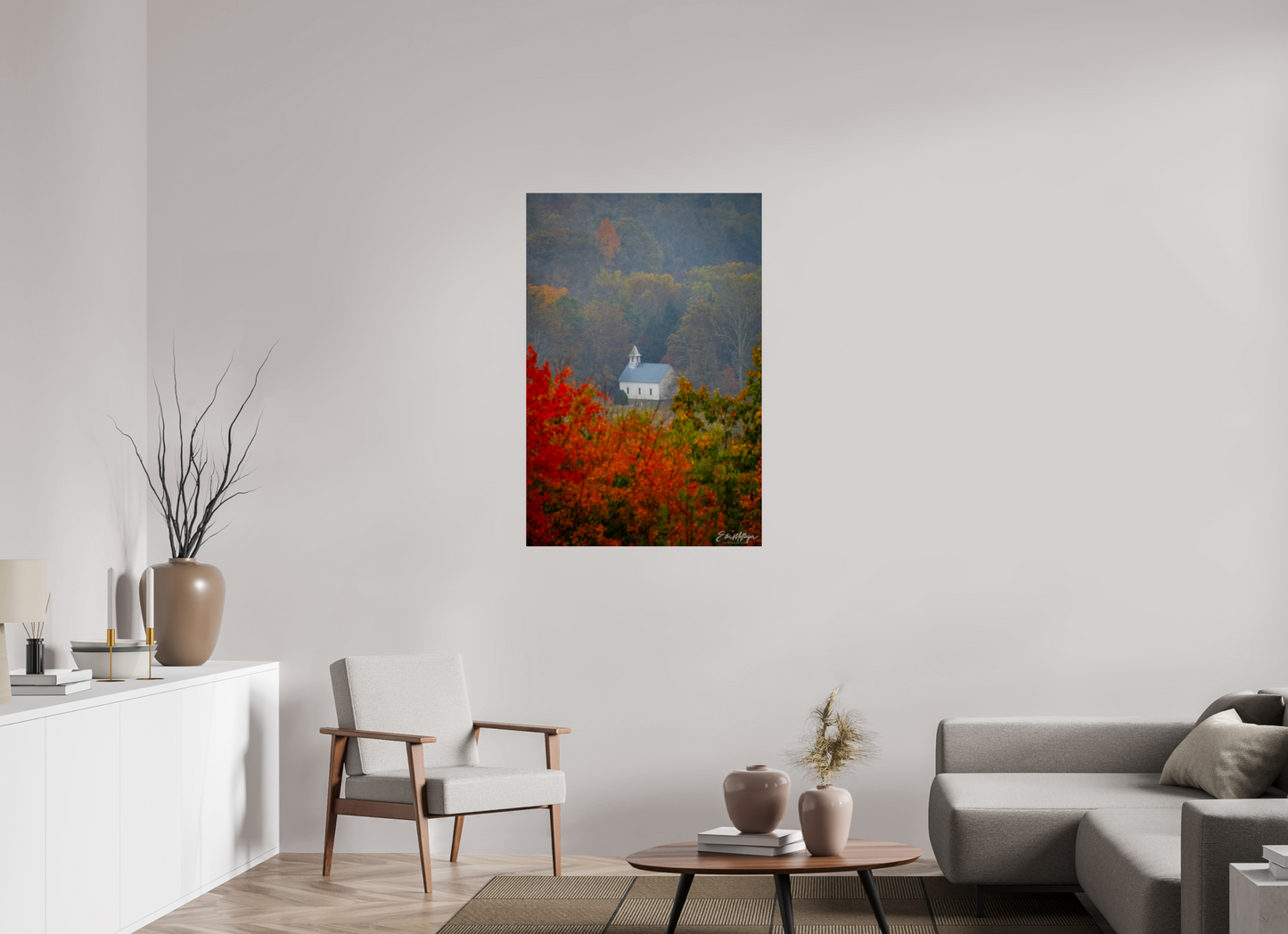 30 x 45″, Metal Autumn Faith - Cades Cove Methodist Church