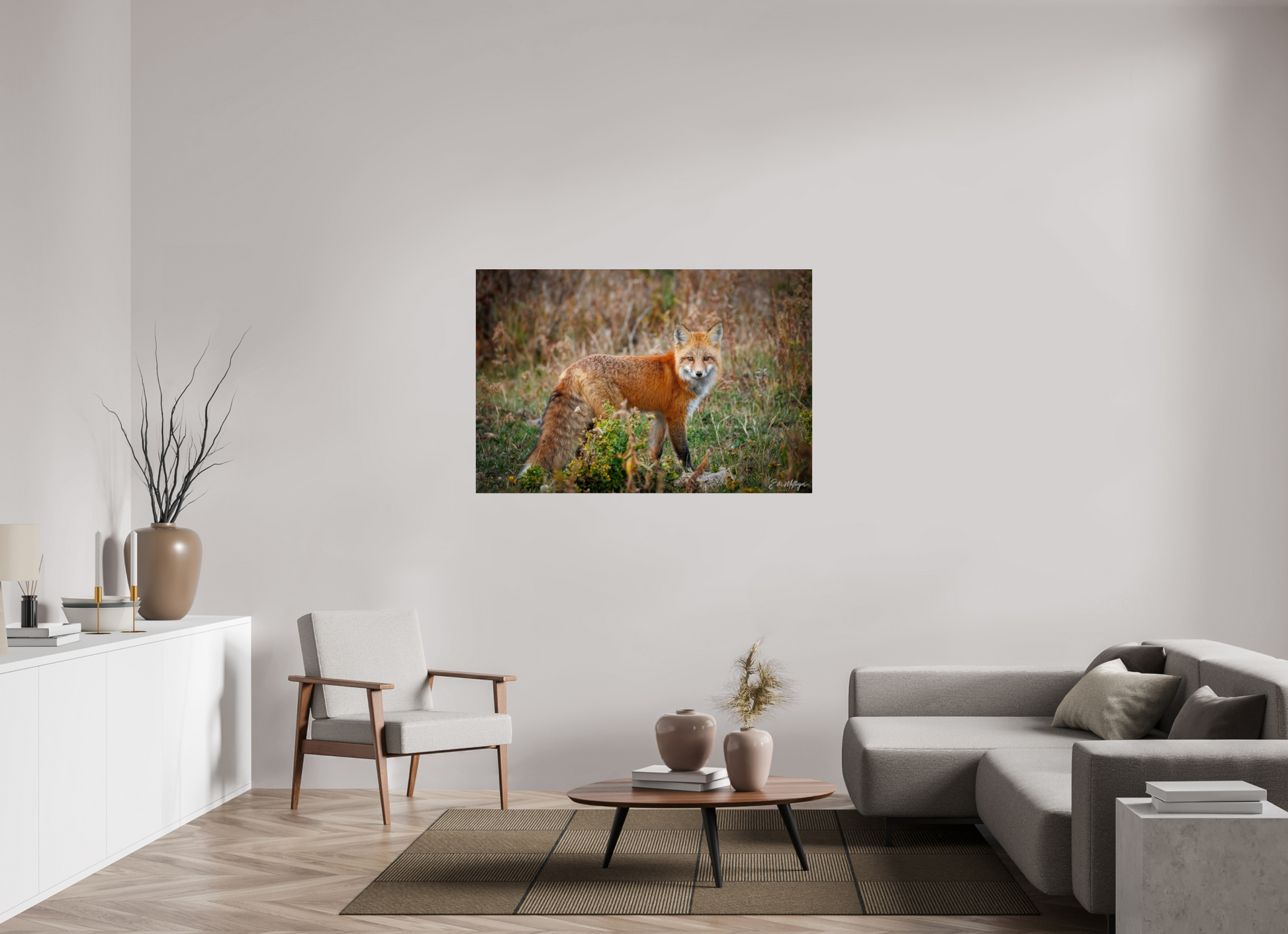 54 x 36″, Metal "Ember in the Grass" - Red Fox