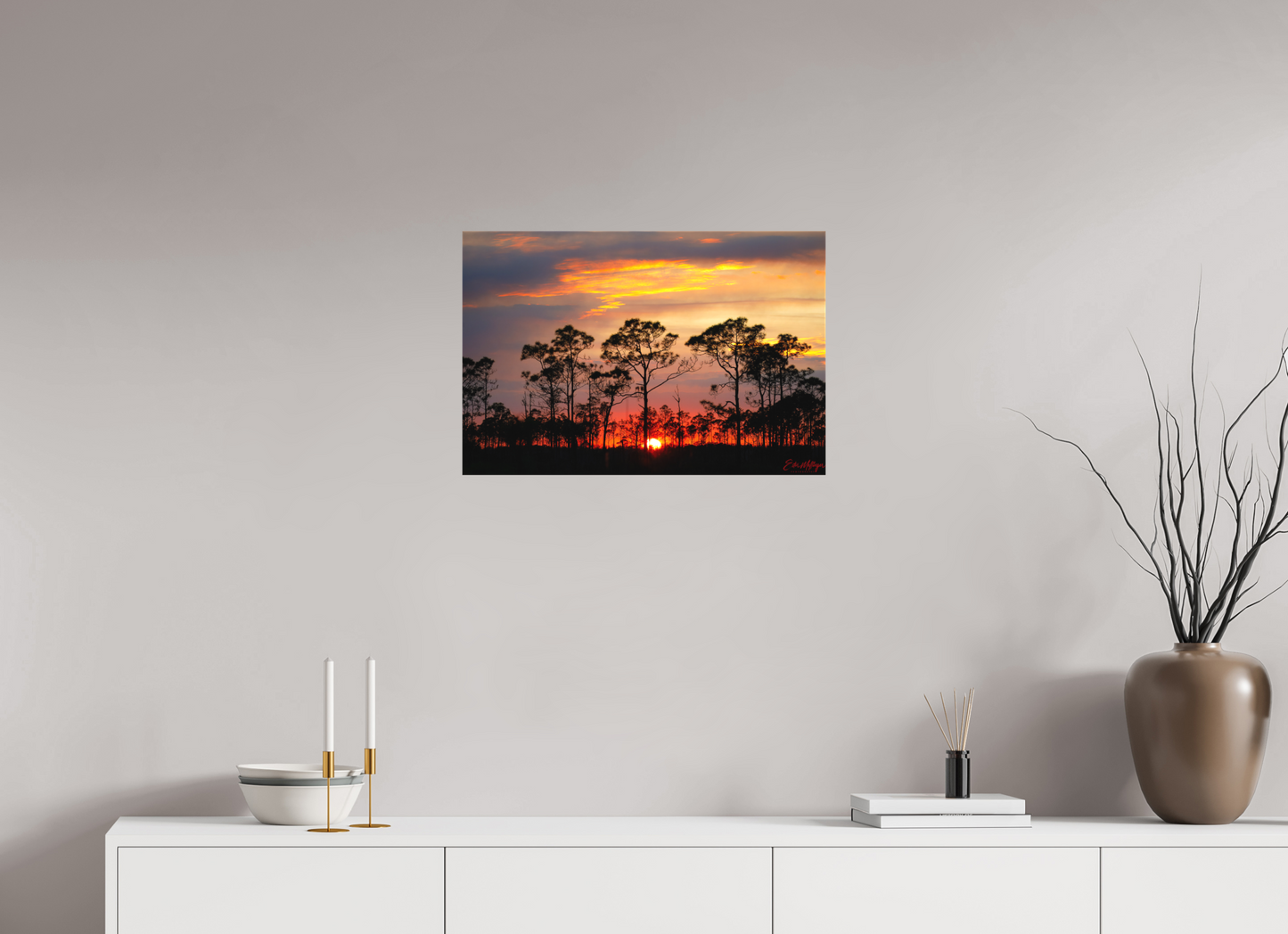 24 x 16″, Canvas "Fire in the Pines" - Big Cypress Sunset