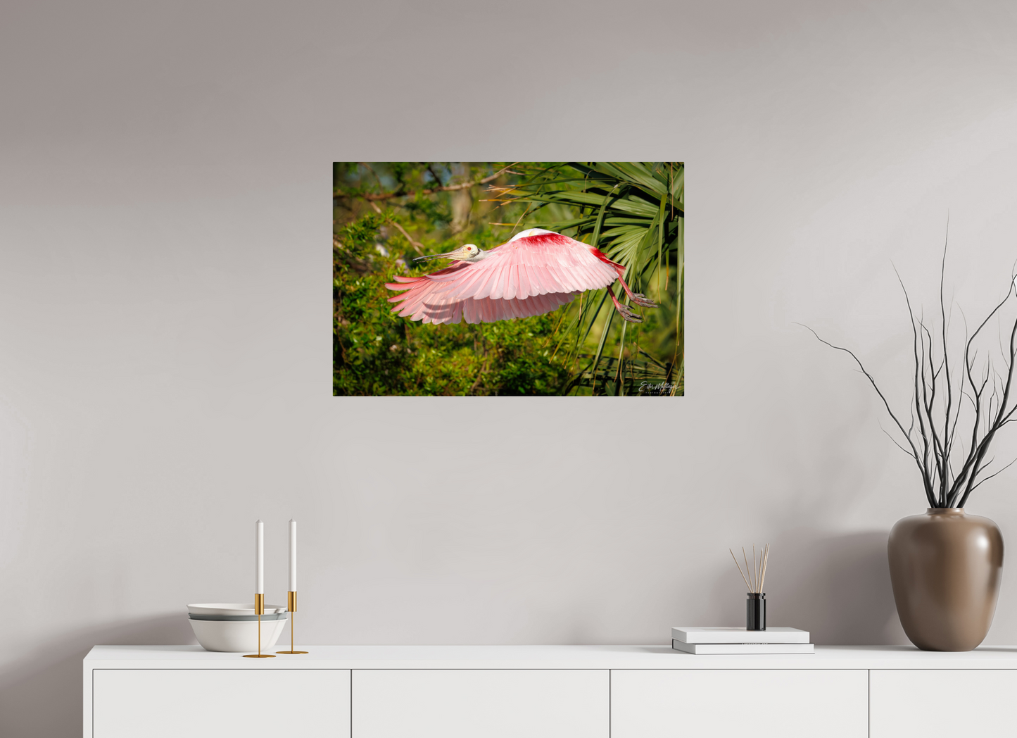 30 x 20″, Metal "Pink Passage" - Roseate Spoonbill