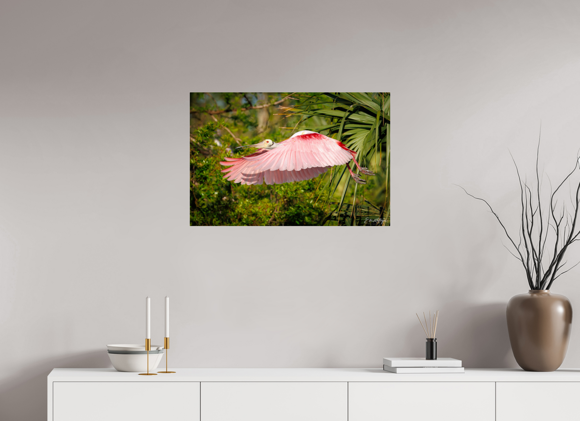 30 x 20″, Metal "Pink Passage" - Roseate Spoonbill