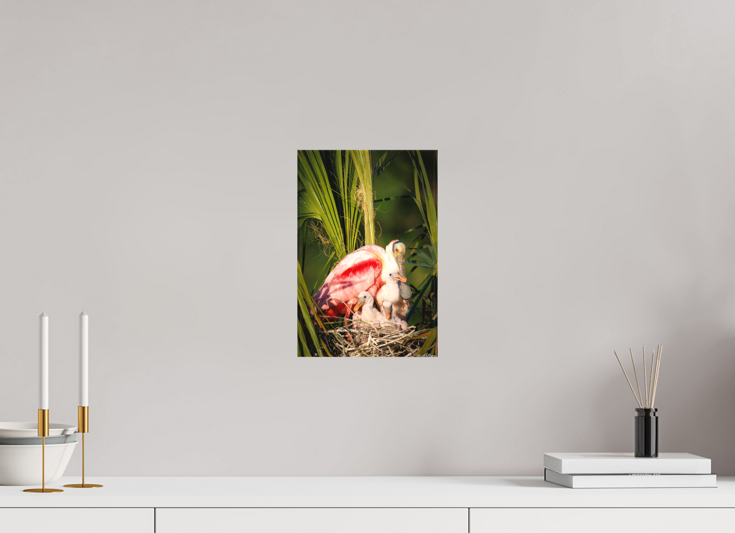 8 x 12″, Canvas "Golden Hour Nest" - Spoonbills