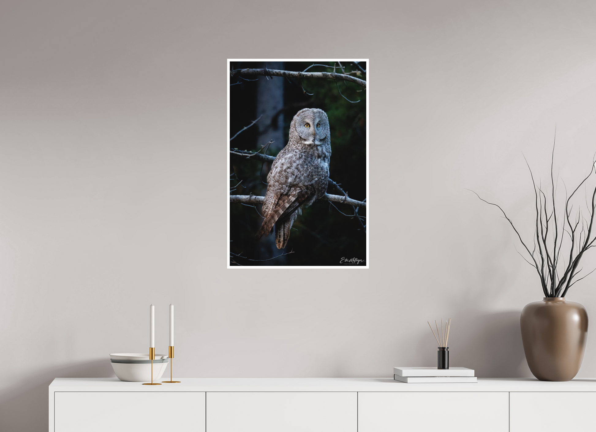20 x 30″, Fine art print "Keeper of the Dawn" - Great Grey Owl