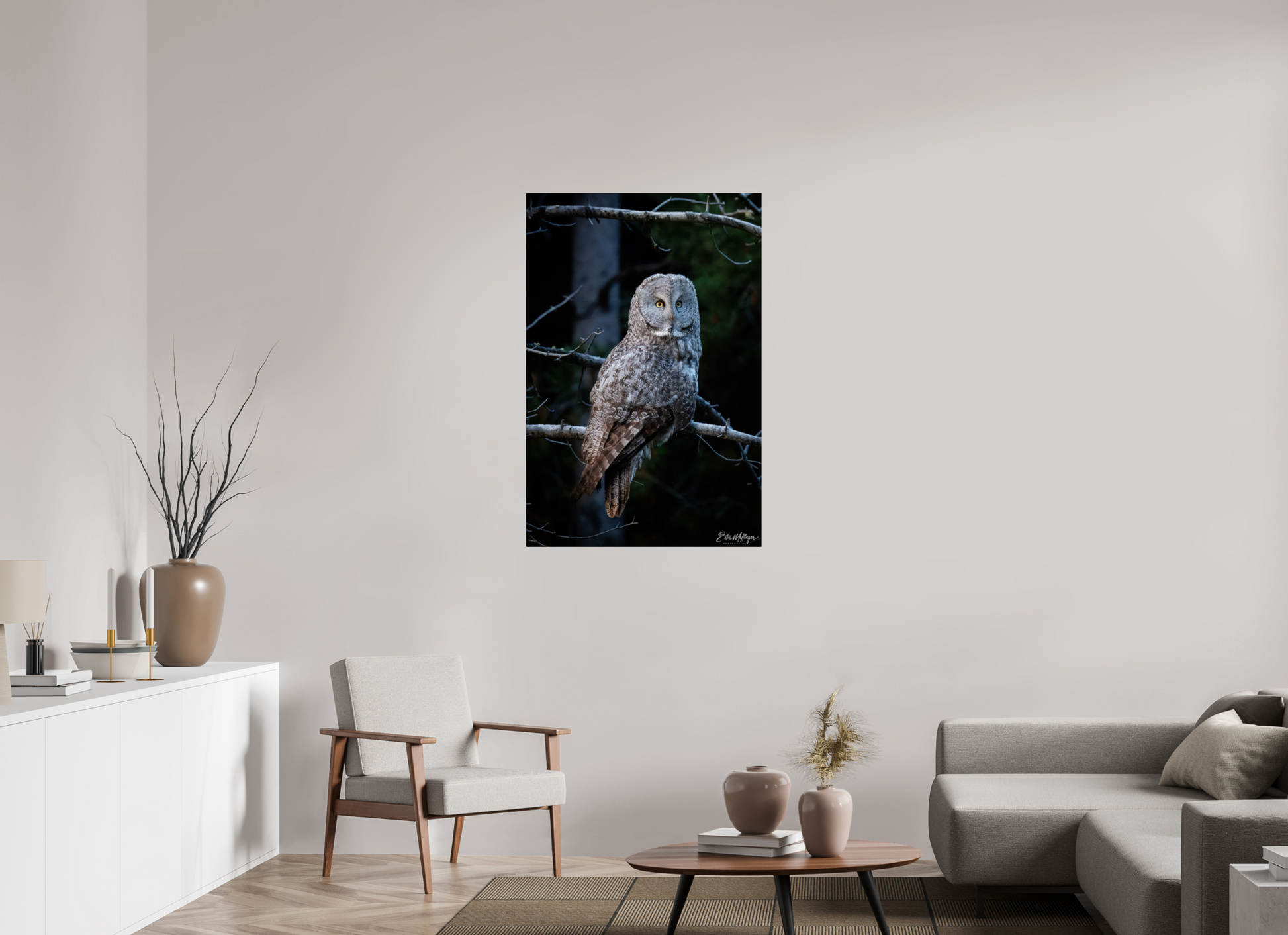 30 x 45″, Acrylic "Keeper of the Dawn" - Great Grey Owl