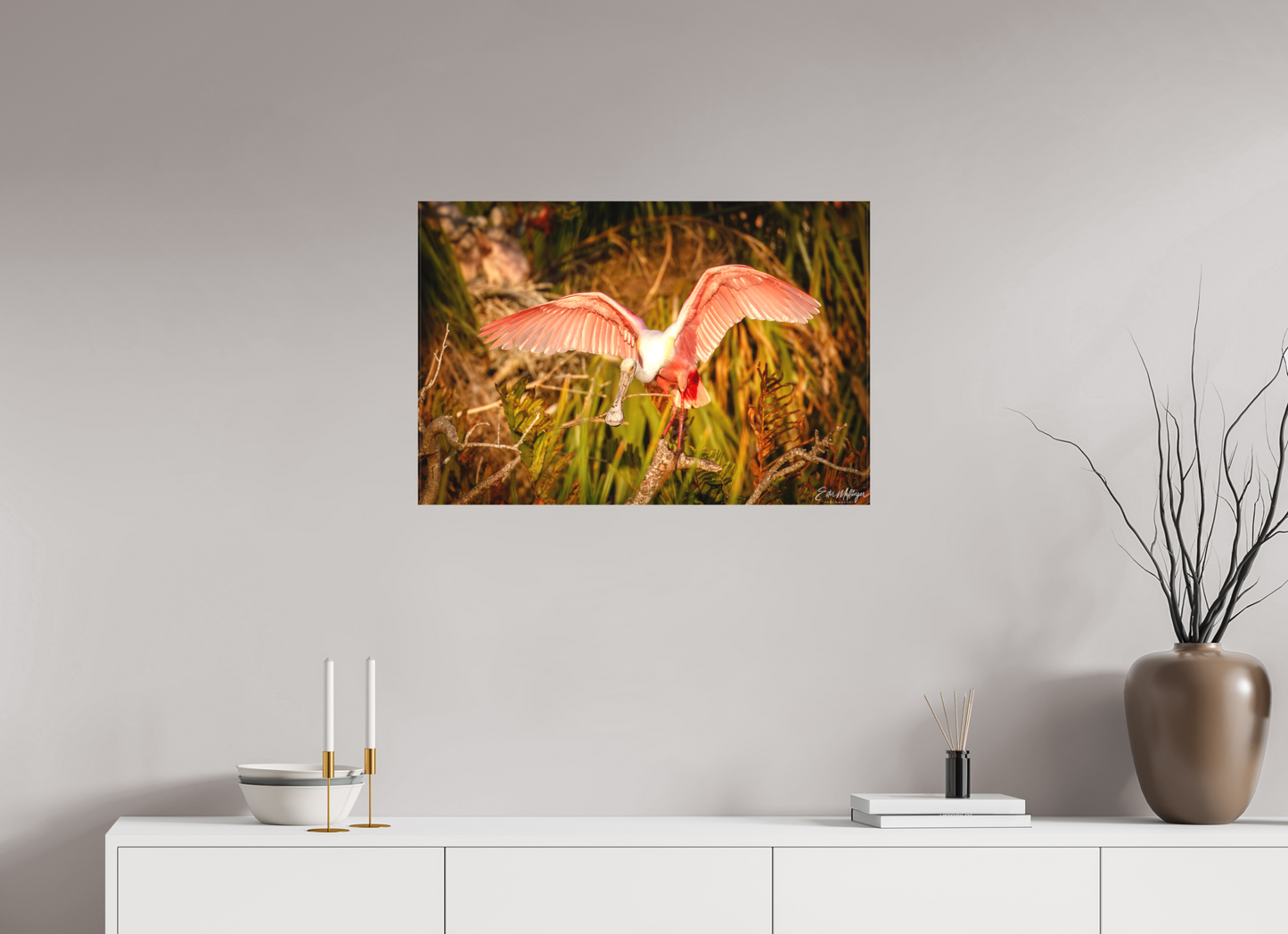30 x 20″, Canvas "Golden Builder" - Roseate Spoonbill