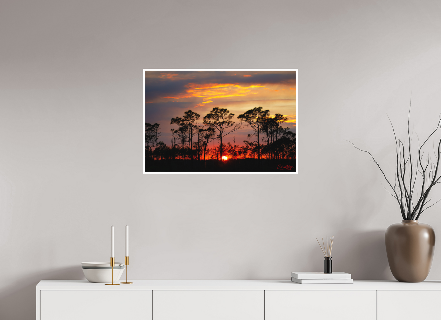 30 x 20″, Fine art print "Fire in the Pines" - Big Cypress Sunset