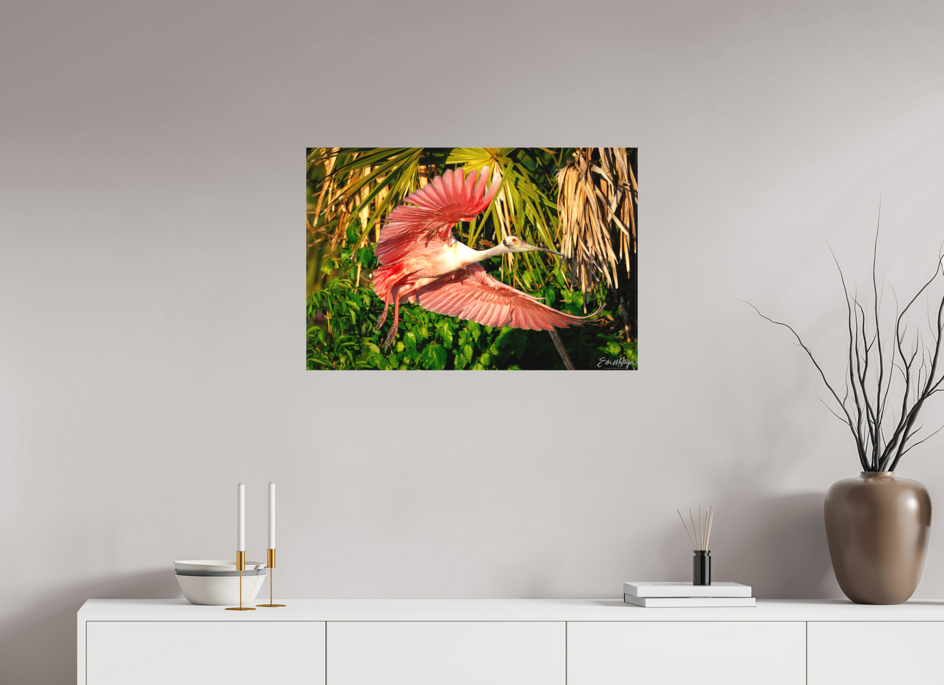 30 x 20″, Canvas "Brushstrokes of Pink" - Roseate Spoonbill