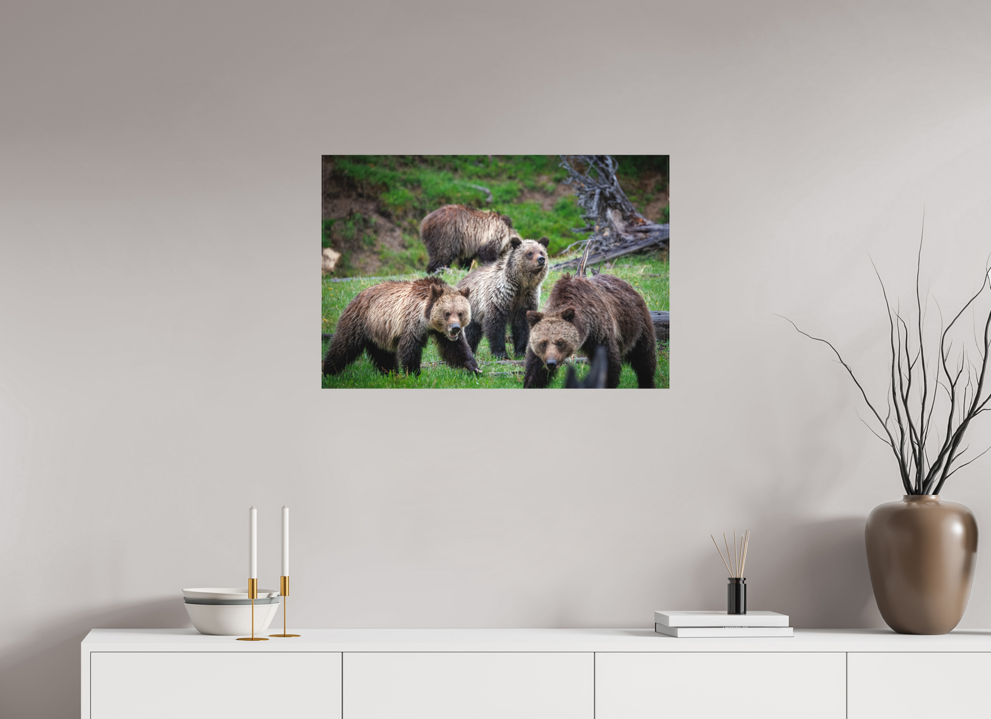 30 x 20″, Canvas "Family Watch" - Grizzly Bears