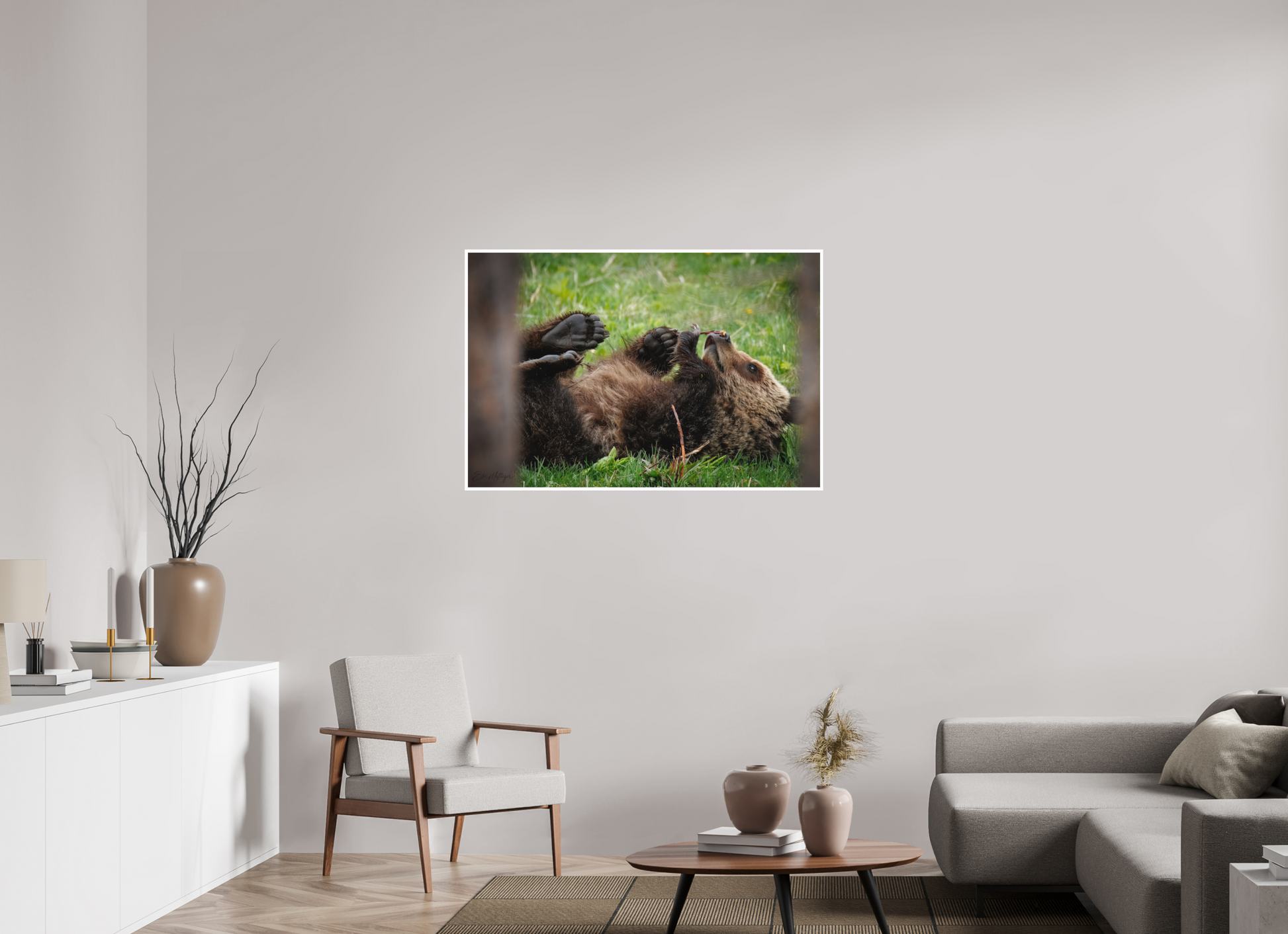 45 x 30″, Fine art print "Gentle Discovery" - Grizzly Bear