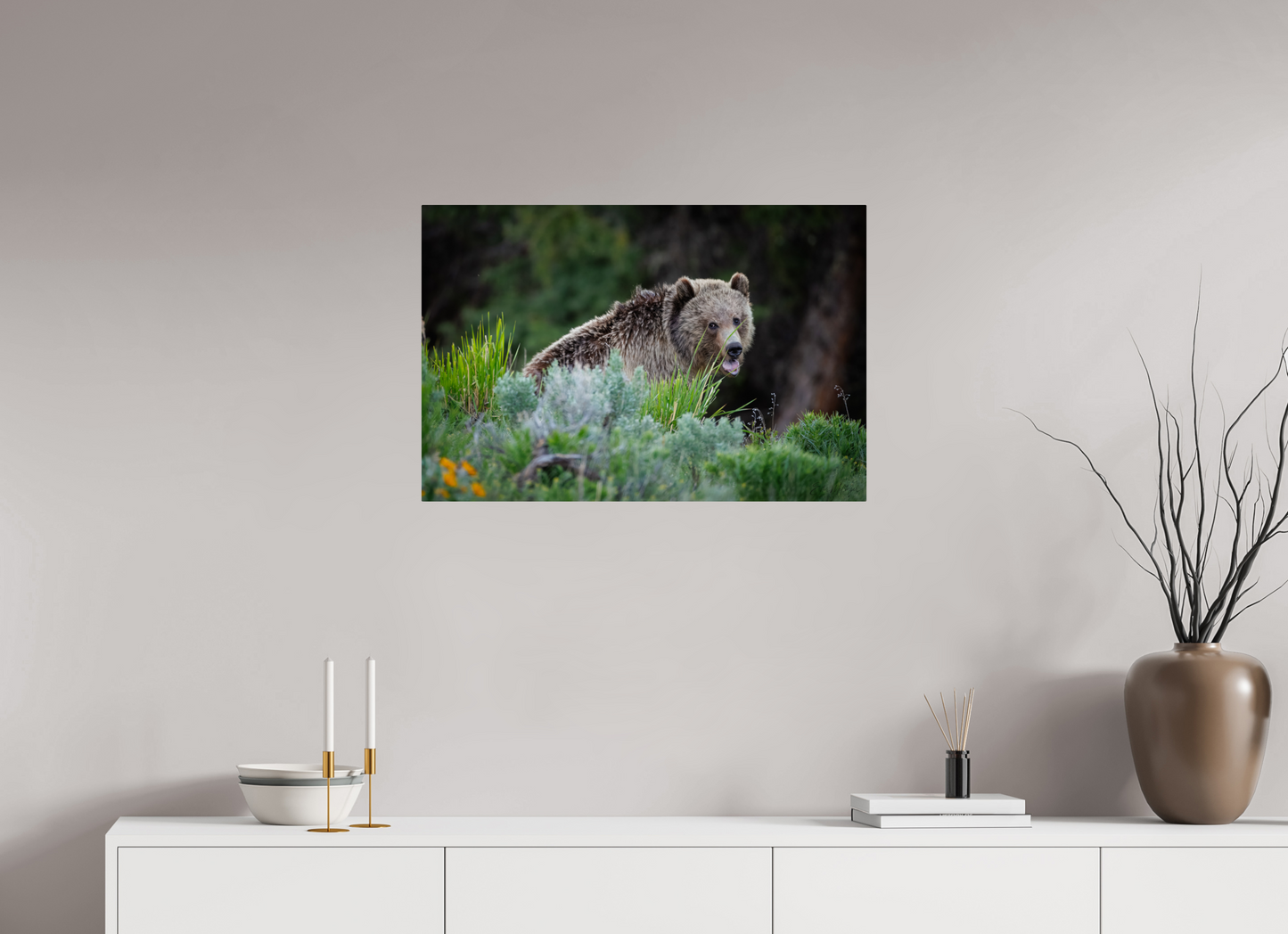 30 x 20″, Metal "Gentle Yawn" - Grizzly Bear