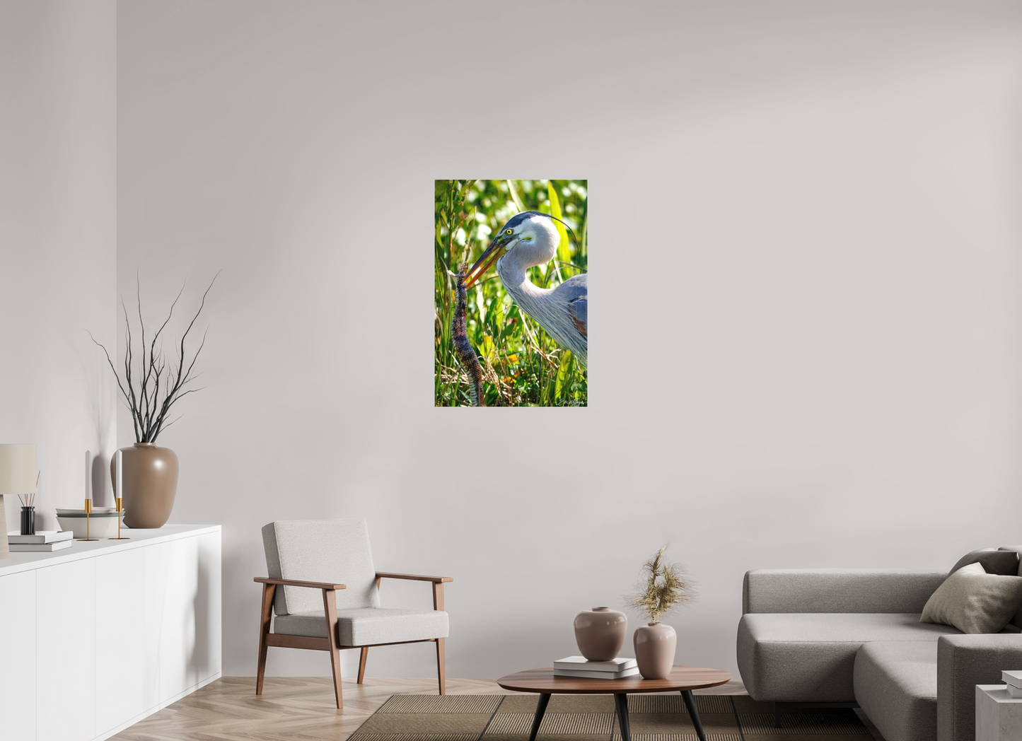 24 x 36″, Canvas "The Hunt in the Marsh" - Great Blue Heron