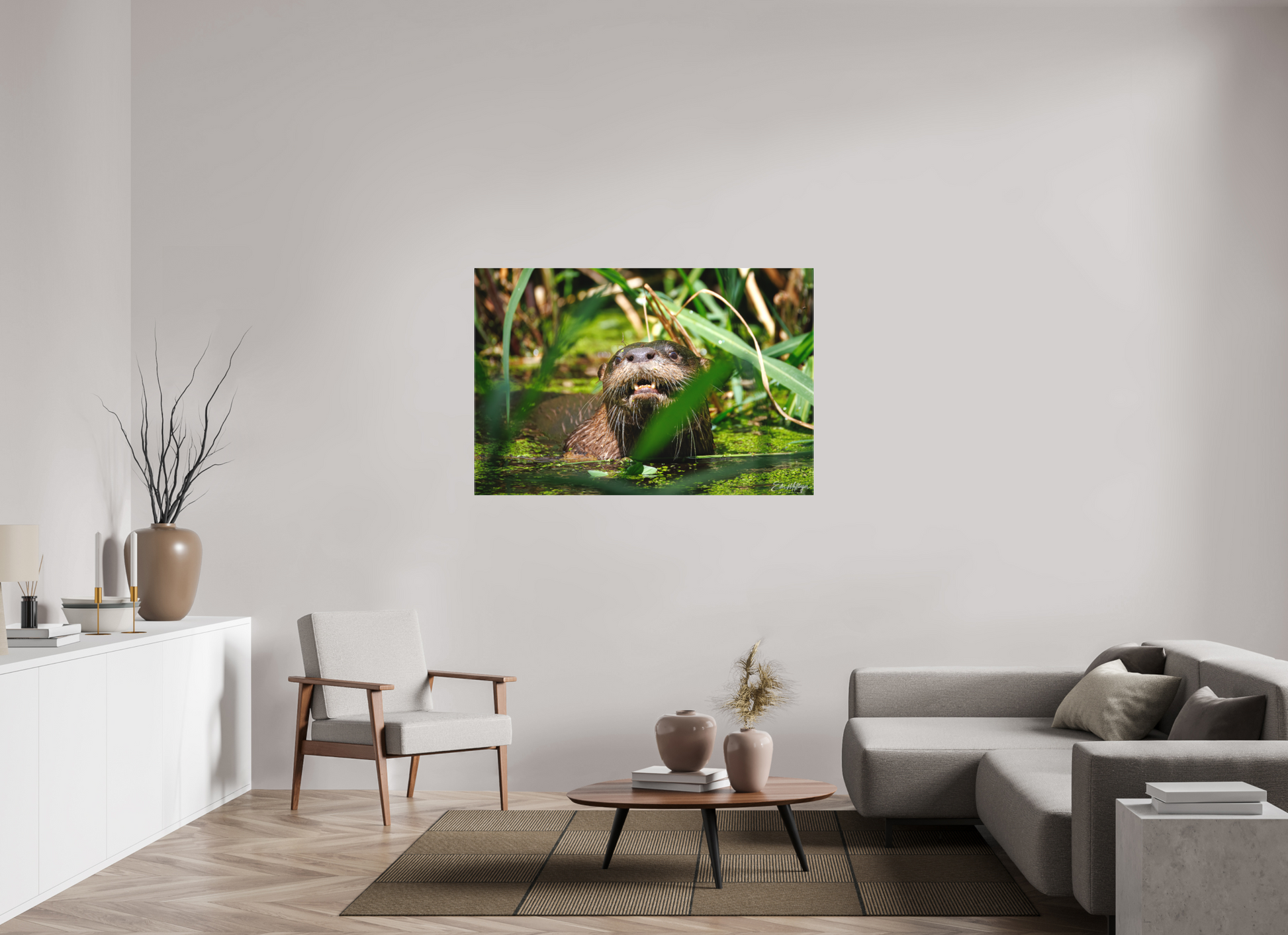 54 x 36″, Canvas "Swamp Watcher" - American river otter