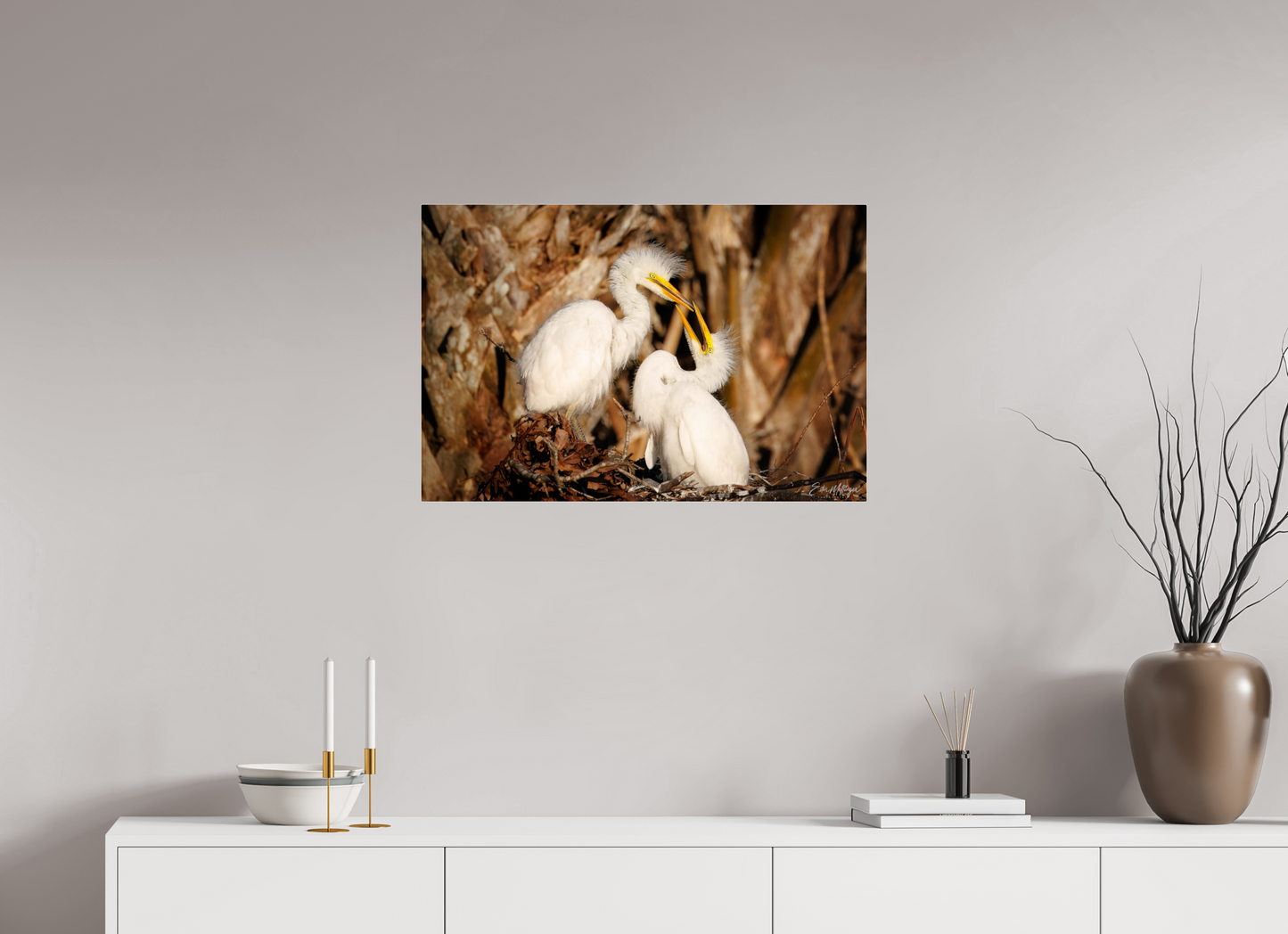 30 x 20″, Acrylic "Wetland Nursery" - Great Egrets