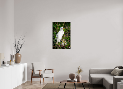 Great egret with chicks