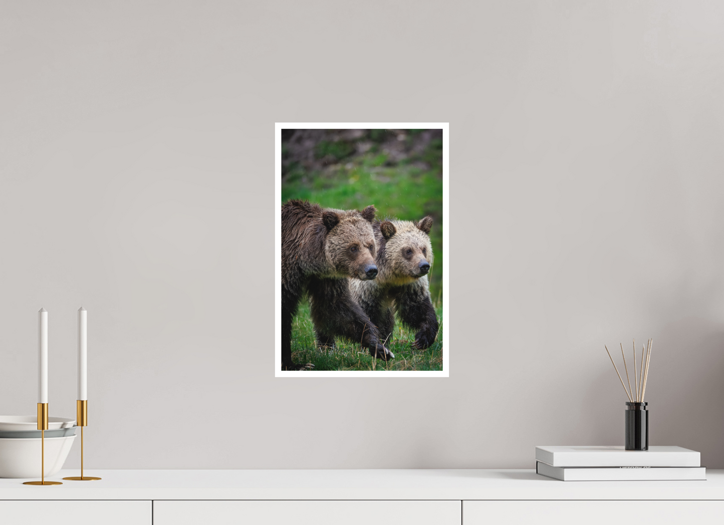 10 x 15″, Fine art print "Rainfall Stroll" - Grizzly Bears