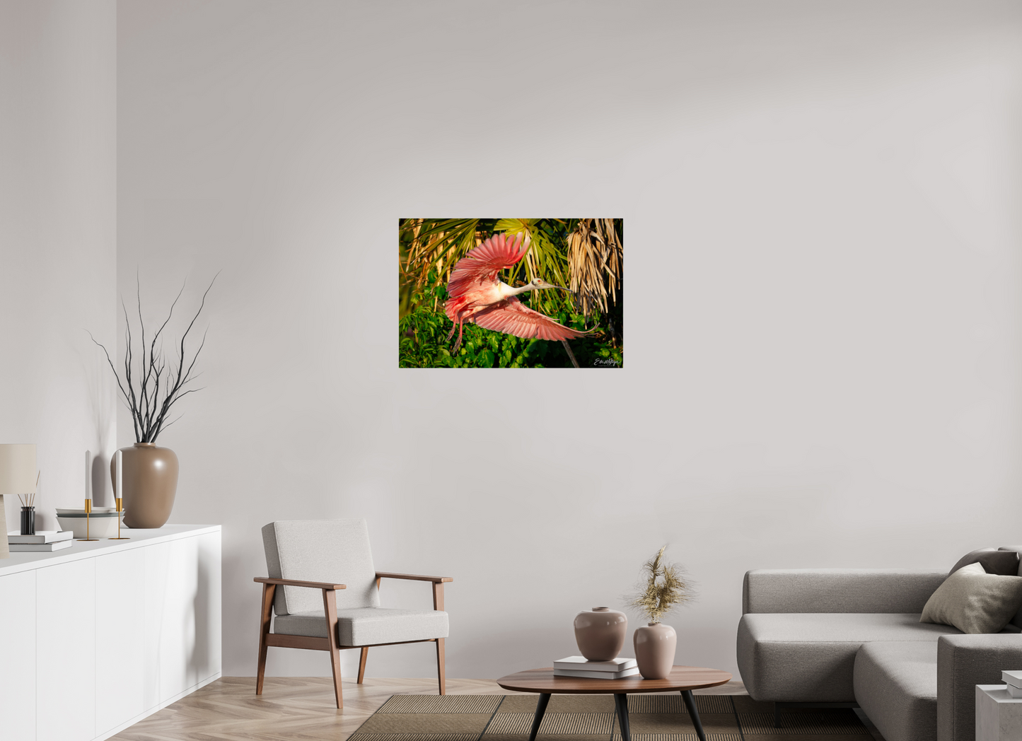 36 x 24″, Metal "Brushstrokes of Pink" - Roseate Spoonbill