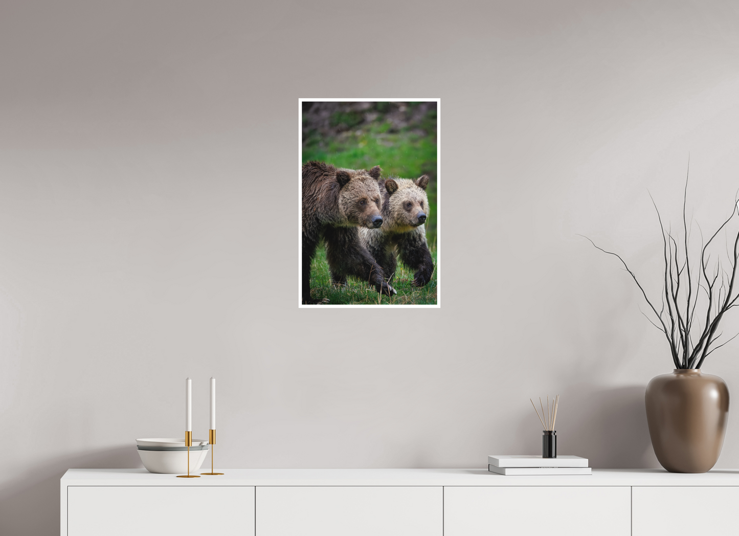 16 x 24″, Fine art print "Rainfall Stroll" - Grizzly Bears
