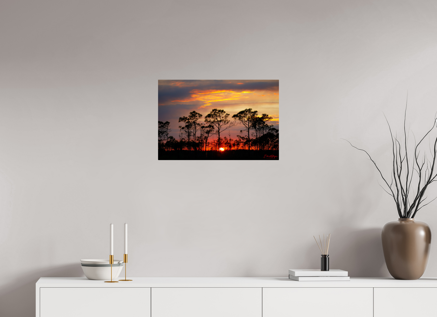 24 x 16″, Metal "Fire in the Pines" - Big Cypress Sunset