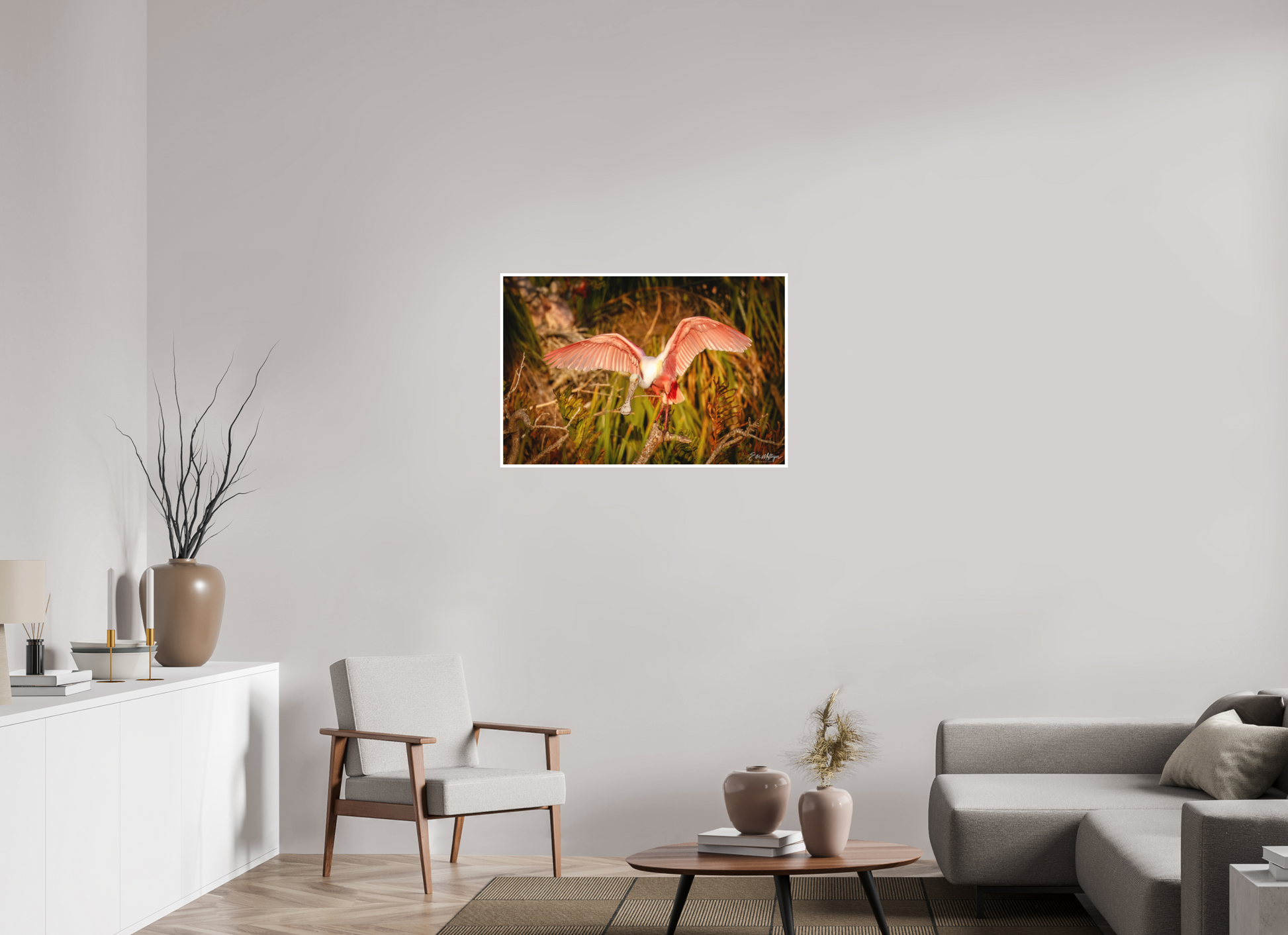 36 x 24″, Fine art print "Golden Builder" - Roseate Spoonbill
