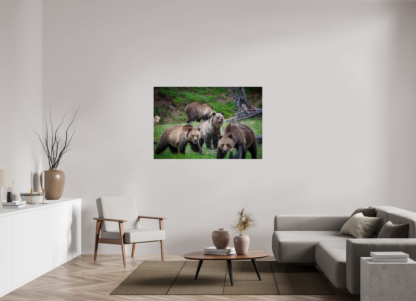 54 x 36″, Acrylic "Family Watch" - Grizzly Bears