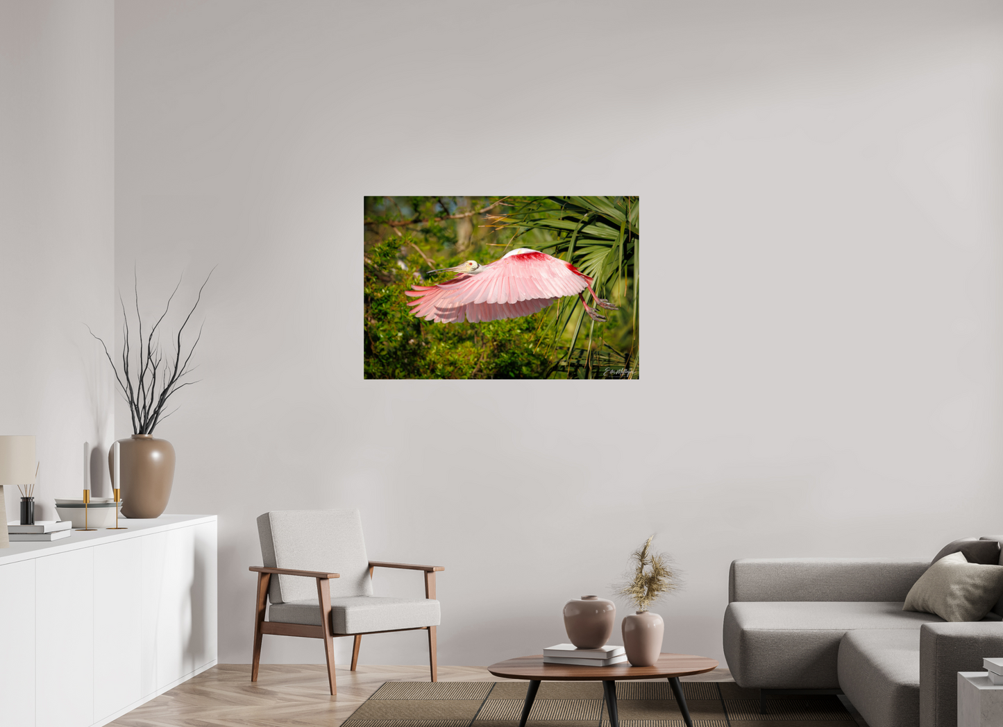 45 x 30″, Metal "Pink Passage" - Roseate Spoonbill