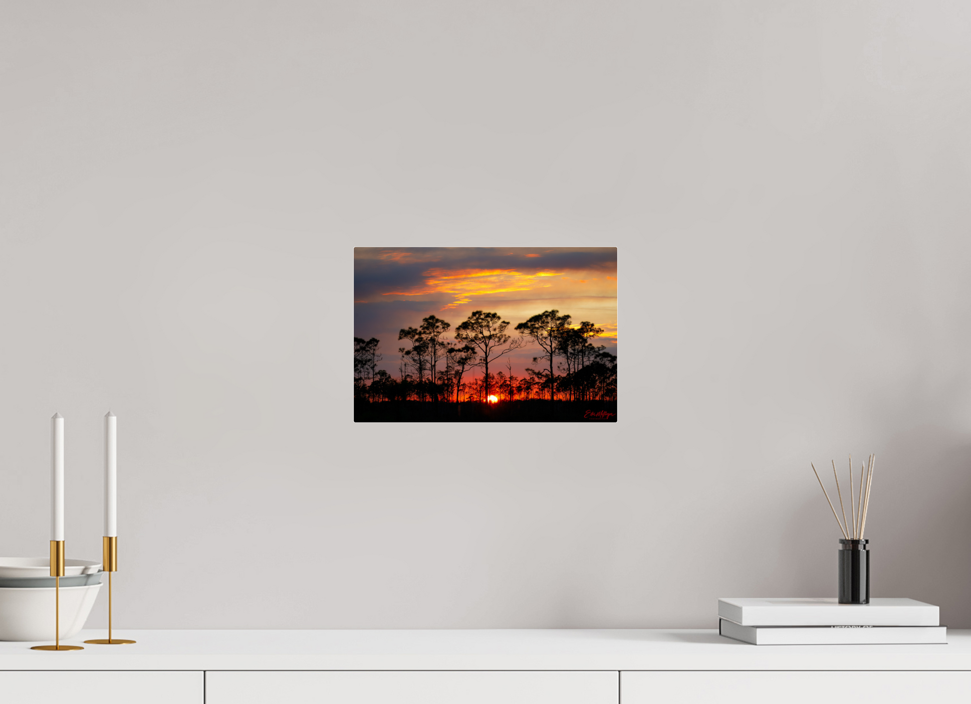 12 x 8″, Acrylic "Fire in the Pines" - Big Cypress Sunset