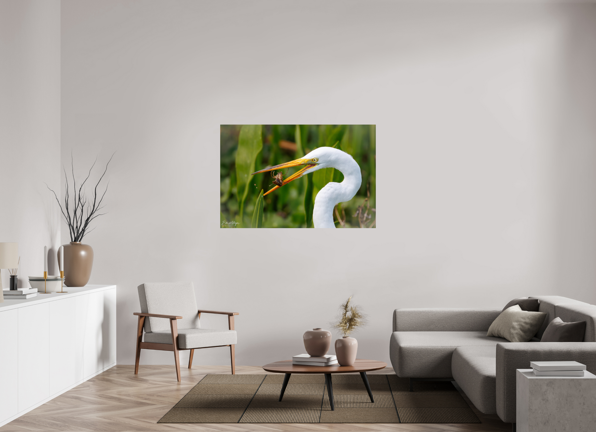 54 x 36″, Metal "Marsh Hunter" - Great Egret