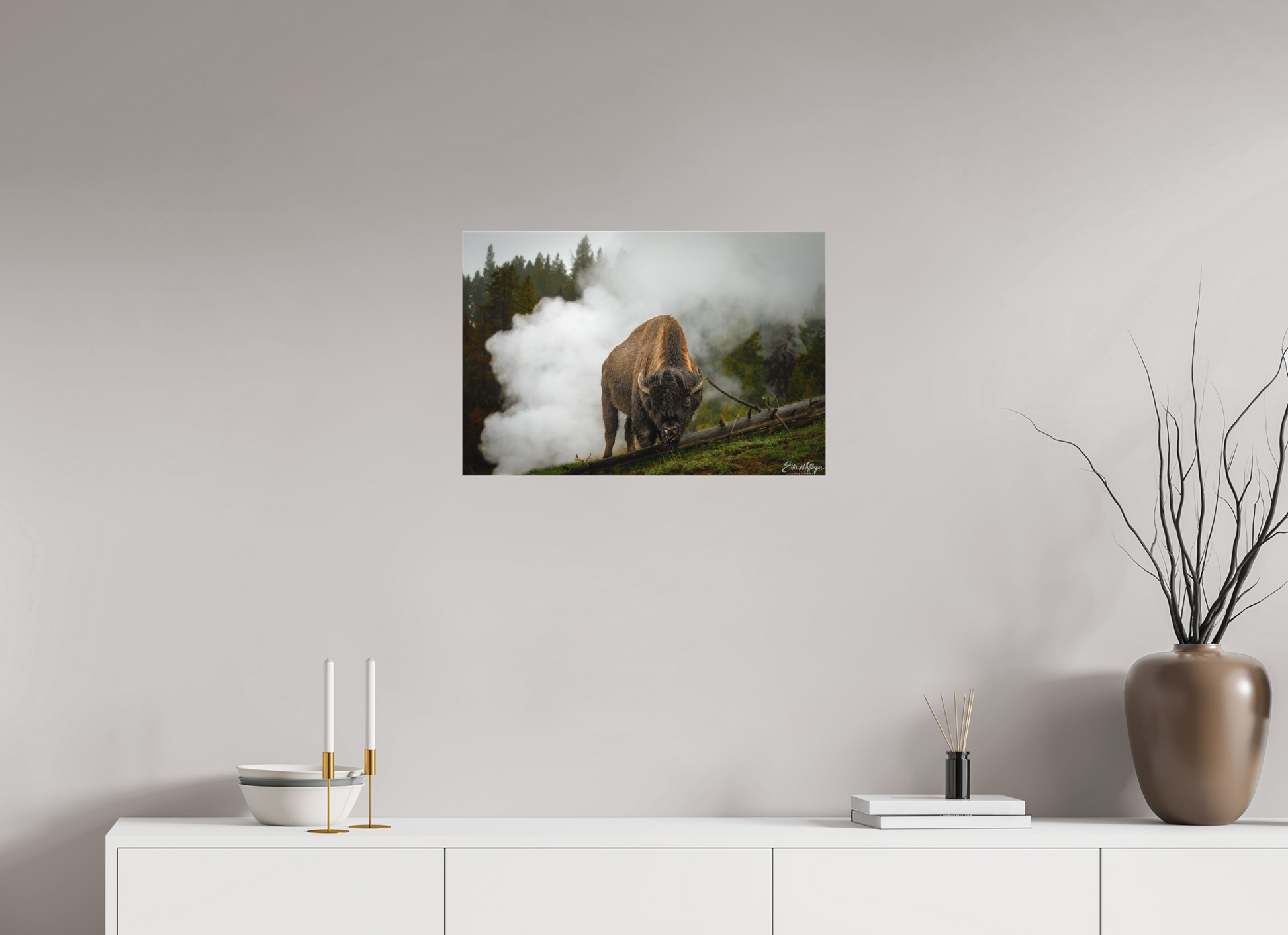 24 x 16″, Canvas "Misty Majesty" - Bison