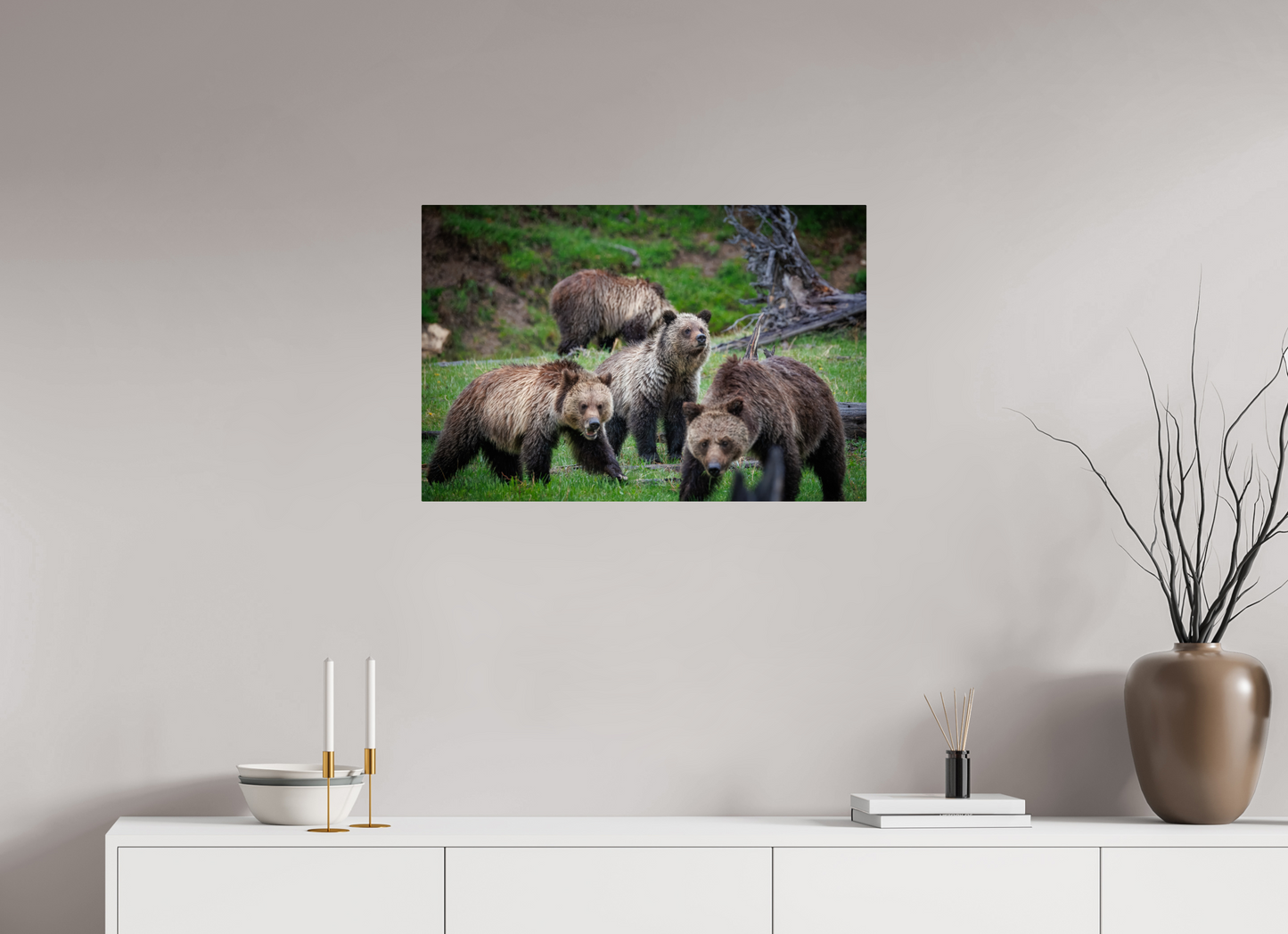 30 x 20″, Metal "Family Watch" - Grizzly Bears