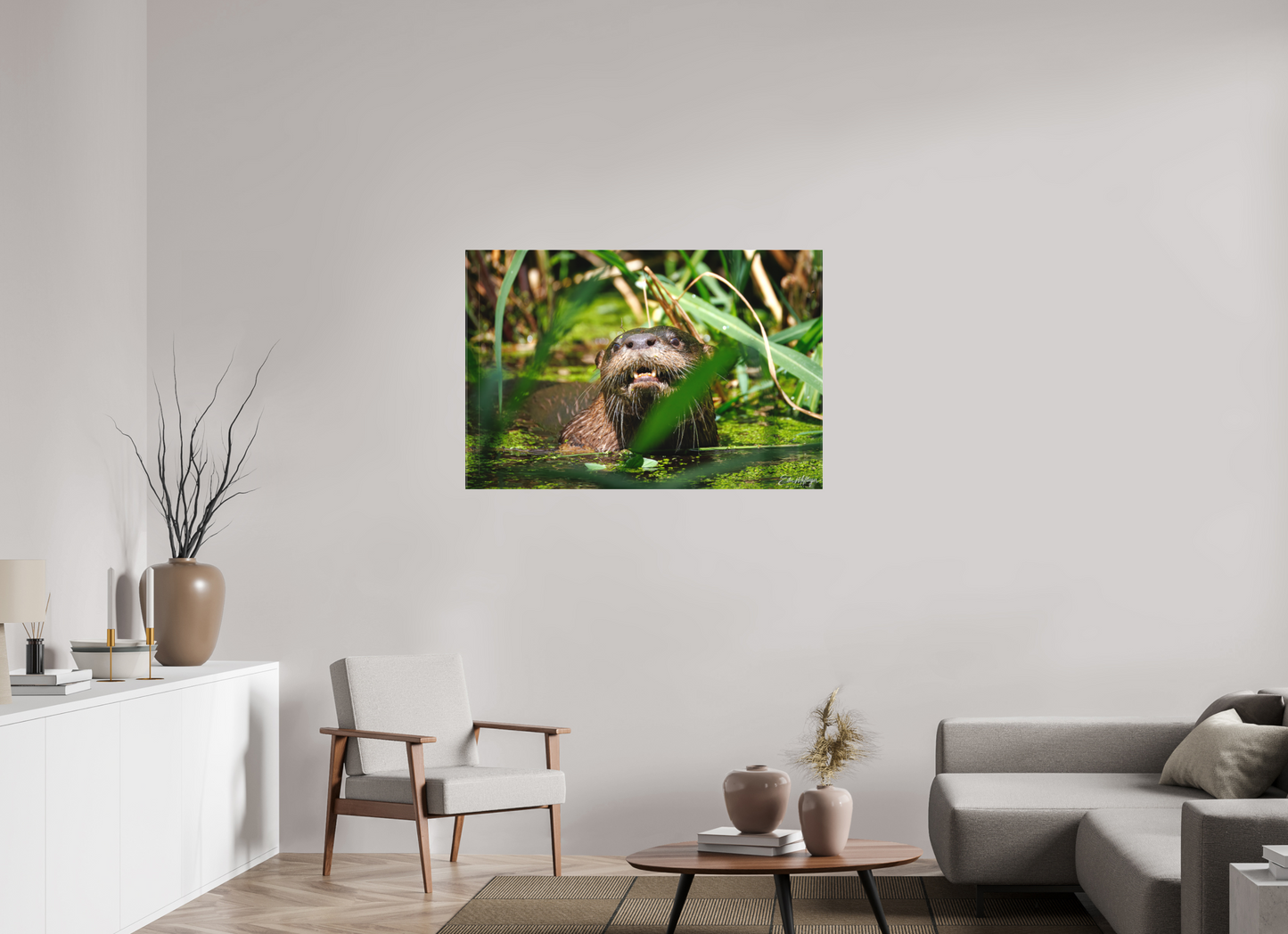 45 x 30″, Canvas "Swamp Watcher" - American river otter