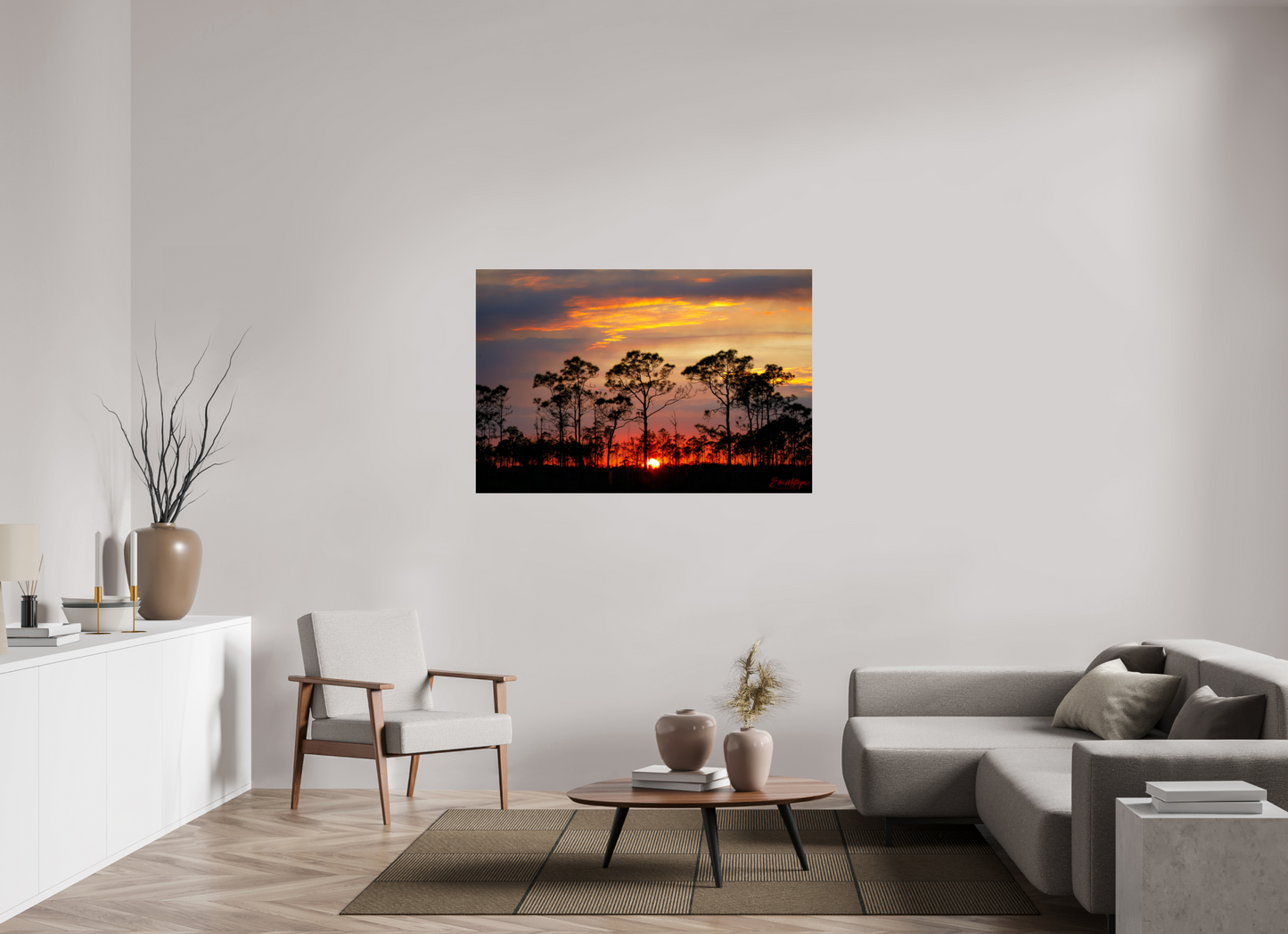 54 x 36″, Metal "Fire in the Pines" - Big Cypress Sunset