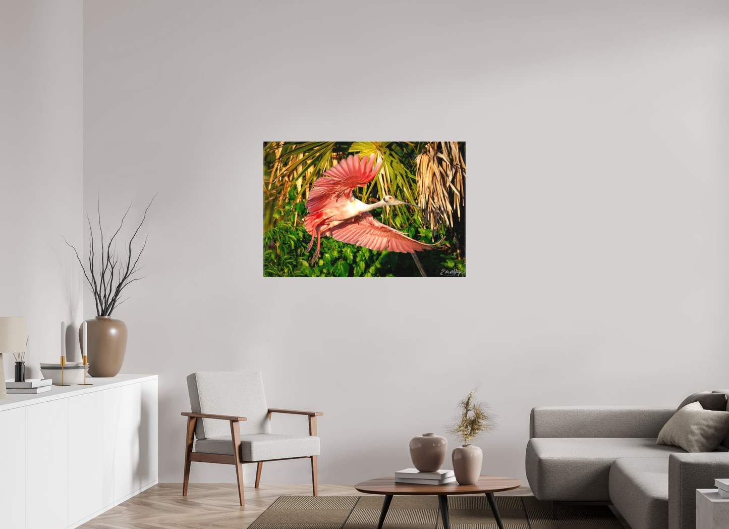 45 x 30″, Canvas "Brushstrokes of Pink" - Roseate Spoonbill