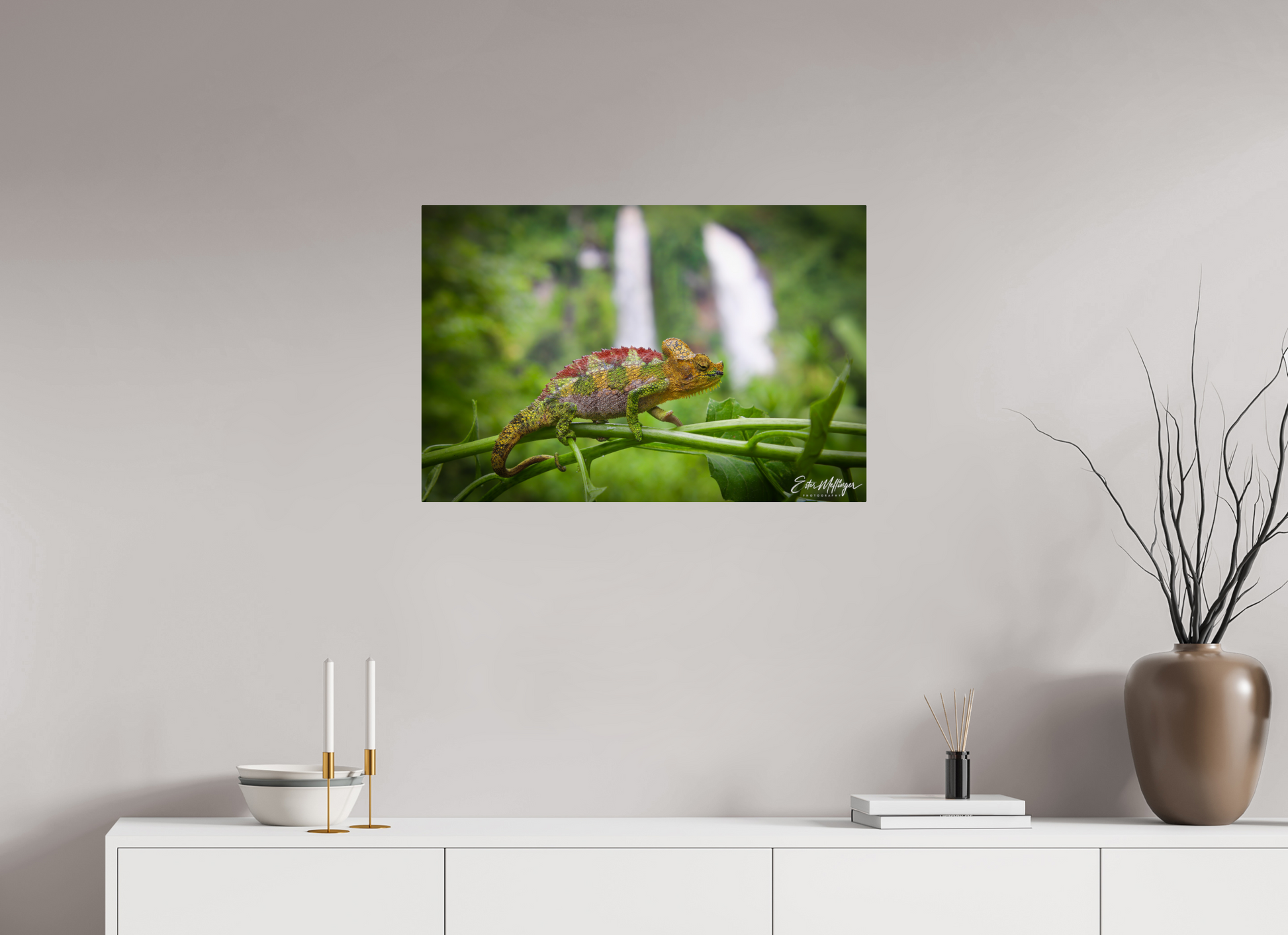 30 x 20″, Metal "Guardian of the Falls" - Chameleon in the Rainforest