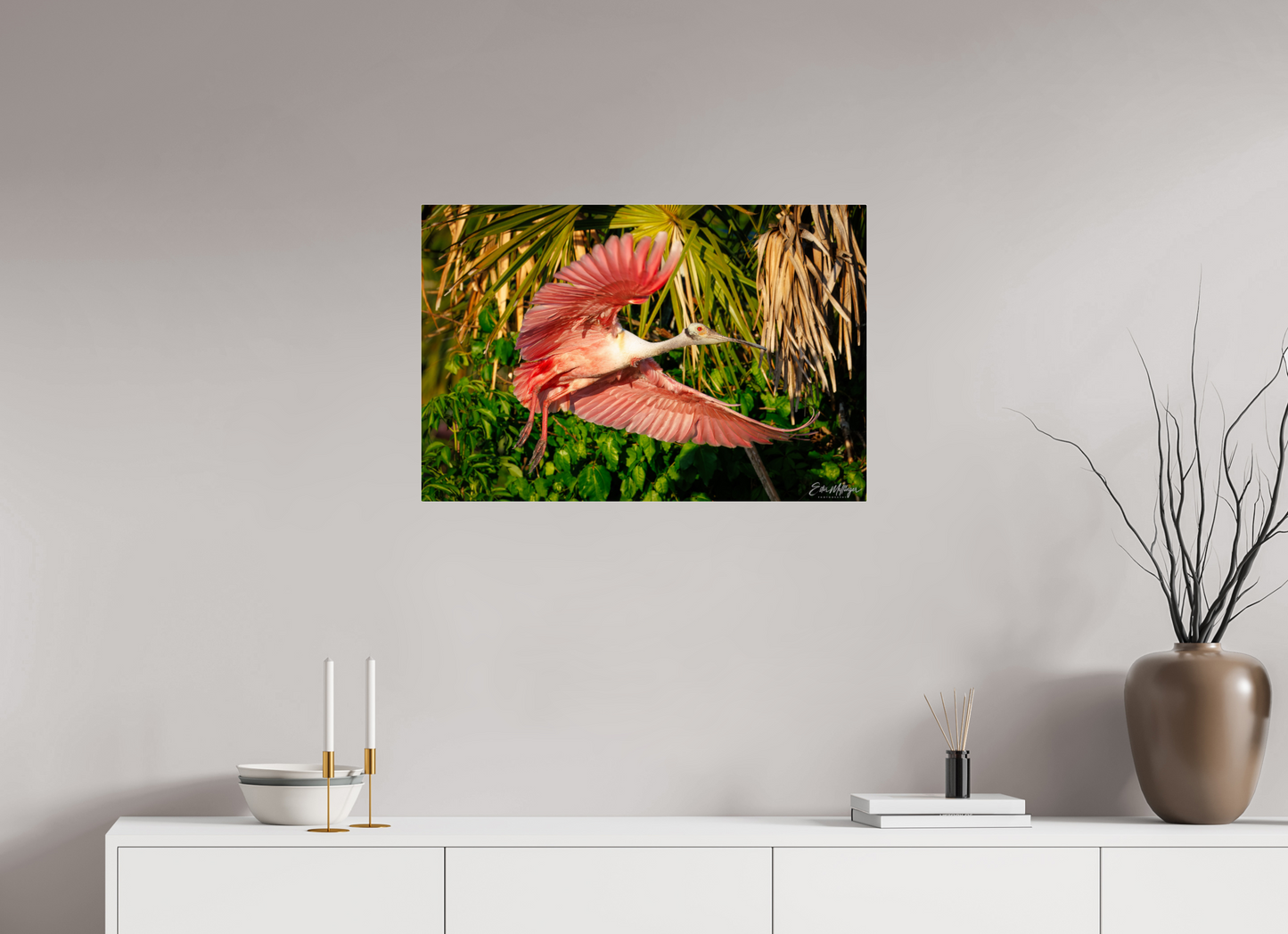 30 x 20″, Acrylic "Brushstrokes of Pink" - Roseate Spoonbill