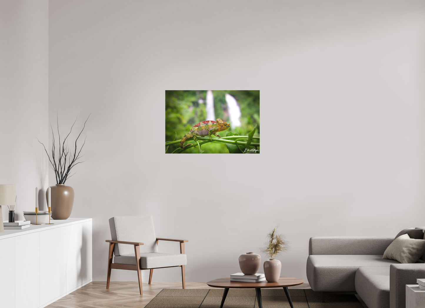 36 x 24″, Canvas "Guardian of the Falls" - Chameleon in the Rainforest