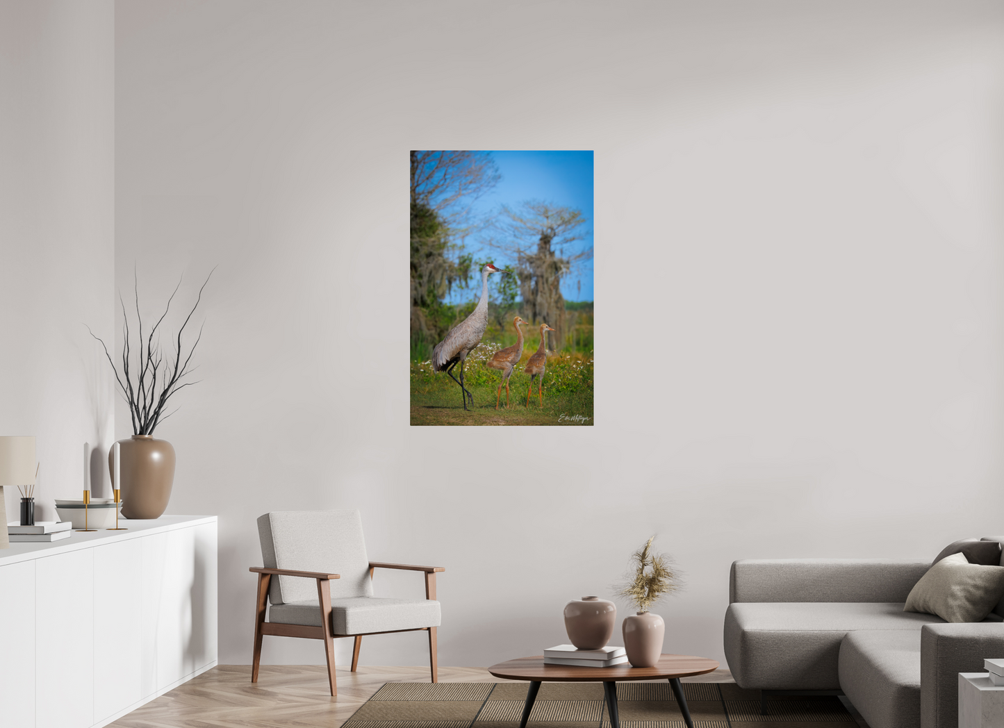 30 x 45″, Acrylic "Wetland Wanderers" - Sandhill Cranes