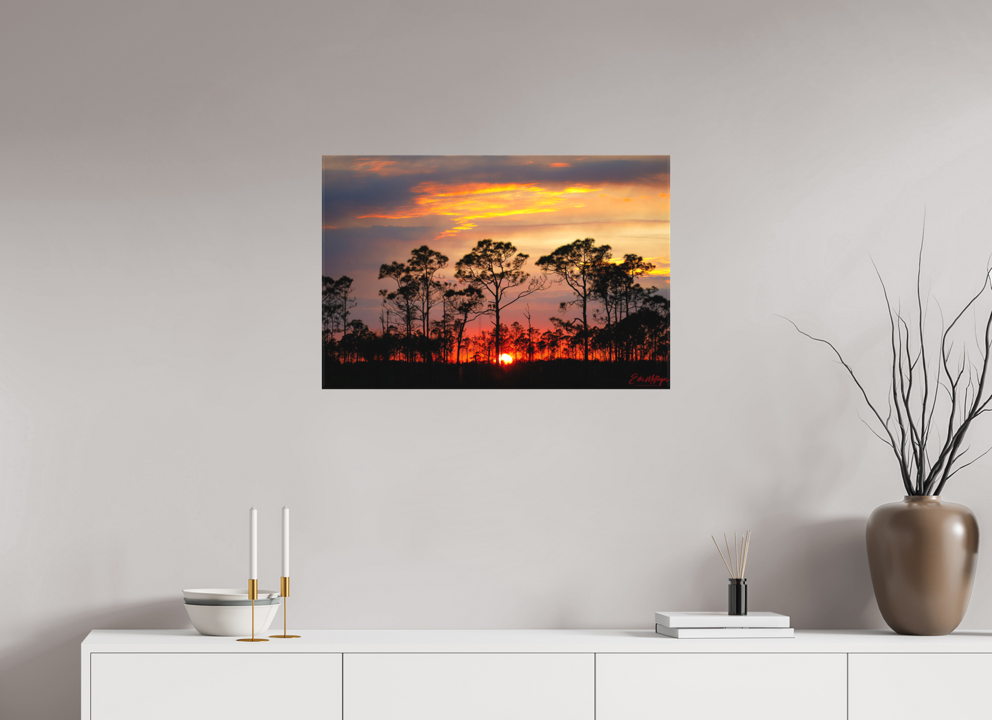 30 x 20″, Canvas "Fire in the Pines" - Big Cypress Sunset